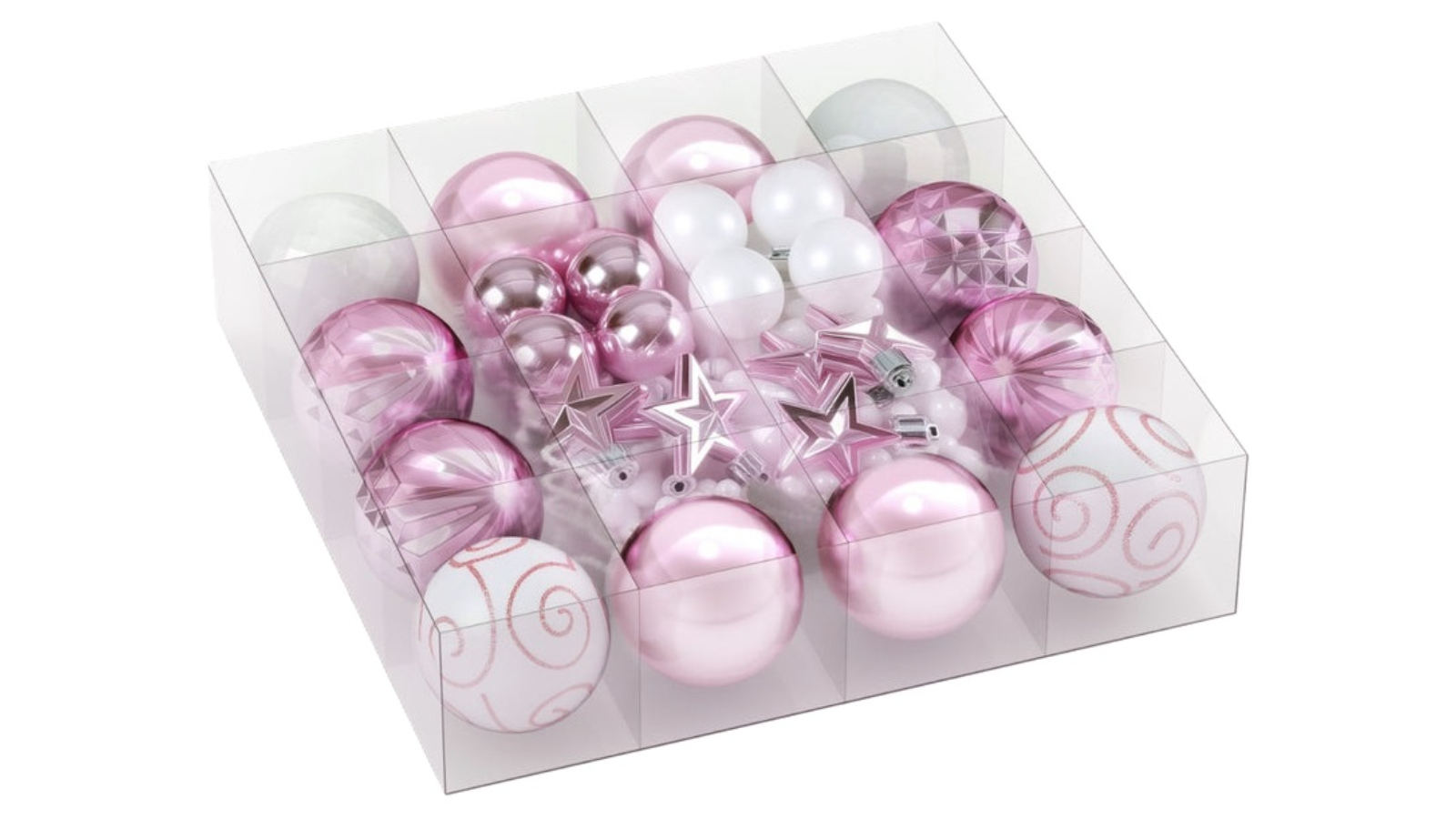 YS 33 Piece Pink Bauble Christmas Tree Ornament Set