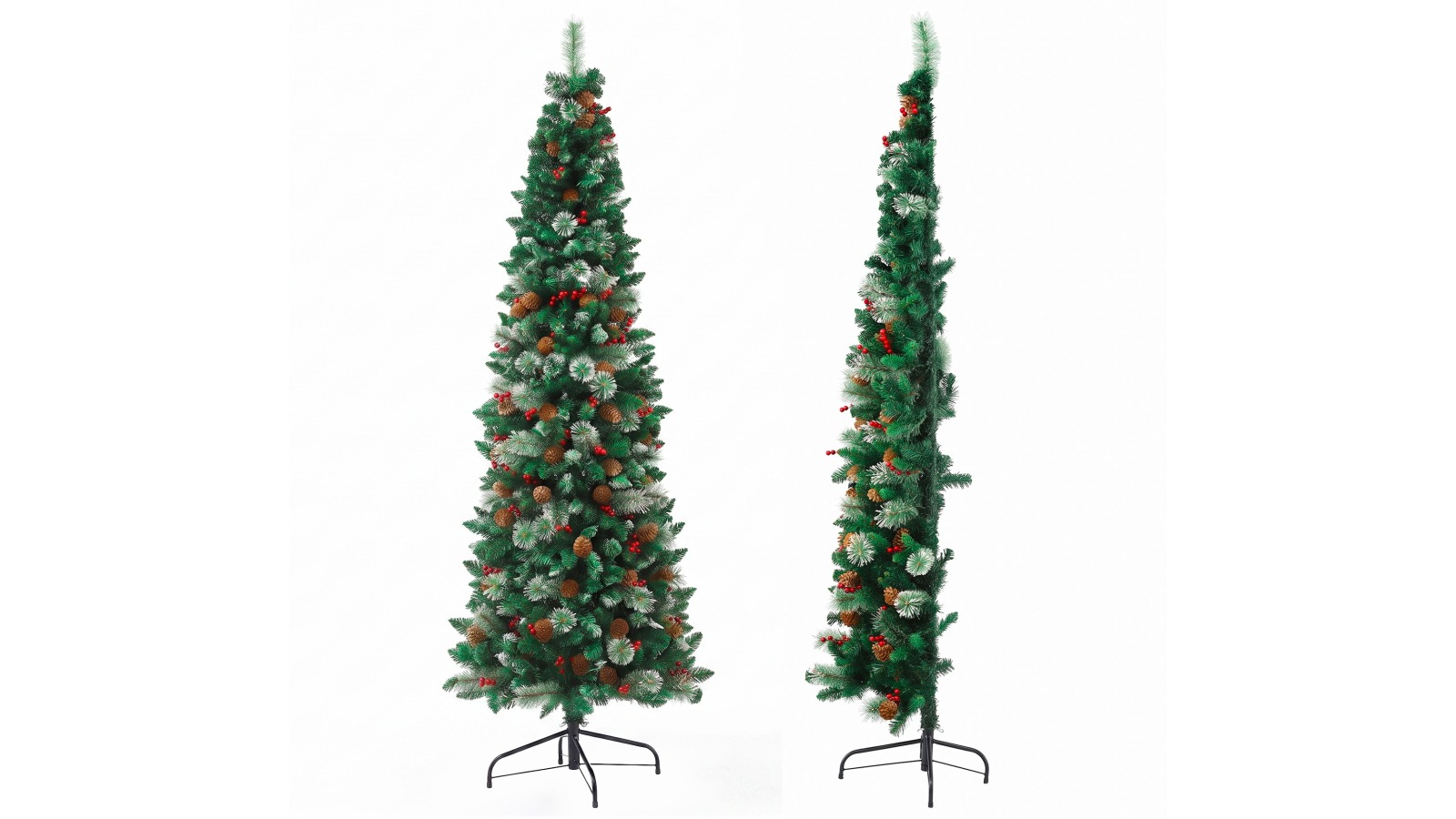 Jingle Jollys 210cm Slim Half Corner Artificial Christmas Tree with Pinecones and Berries