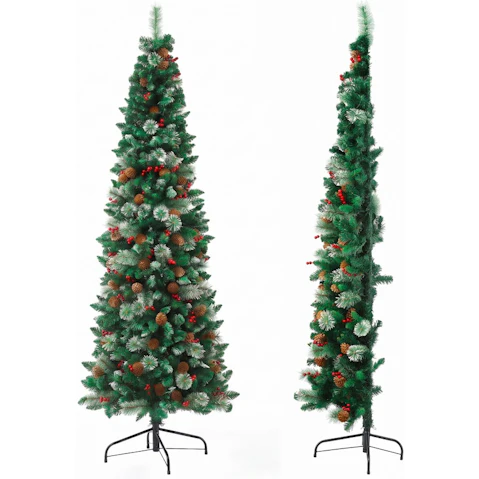 Jingle Jollys 210cm Slim Half Corner Artificial Christmas Tree with Pinecones and Berries