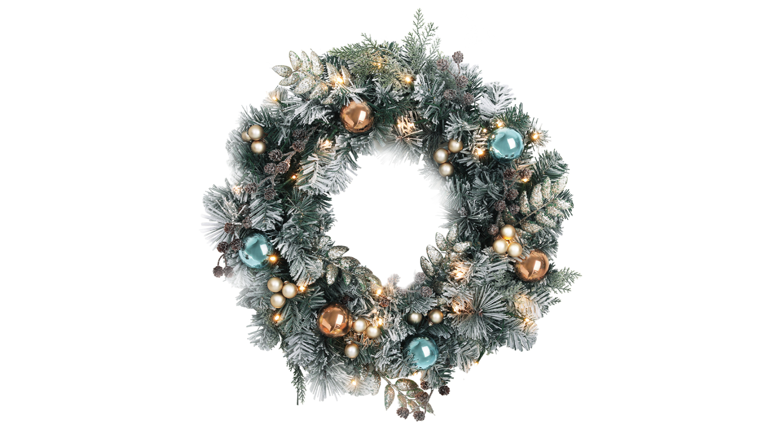 Jingle Jollys LED Light Christmas Wreath with Snowy Garland - 60cm