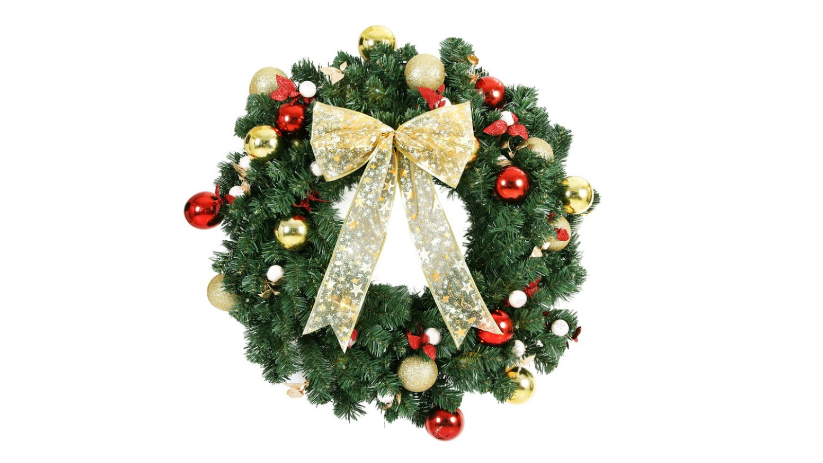 Jingle Jollys 60cm LED Garland Berries Bow Baubles Christmas Wreath