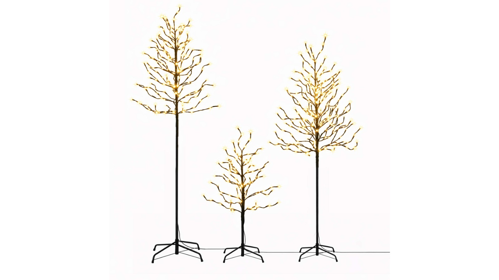 Jingle Jollys Pack of 3 LED Christmas Tree Lighted Birch Decor - Warm White
