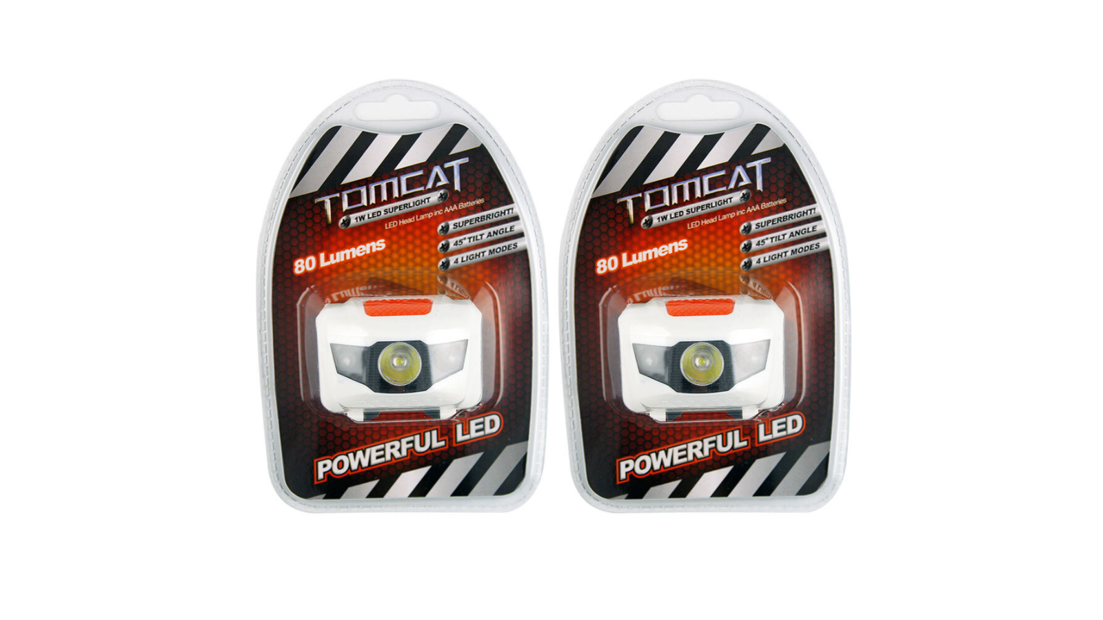 Tomcat Pack of 2 1W LED Head Light Camping with AAA Batteries - White