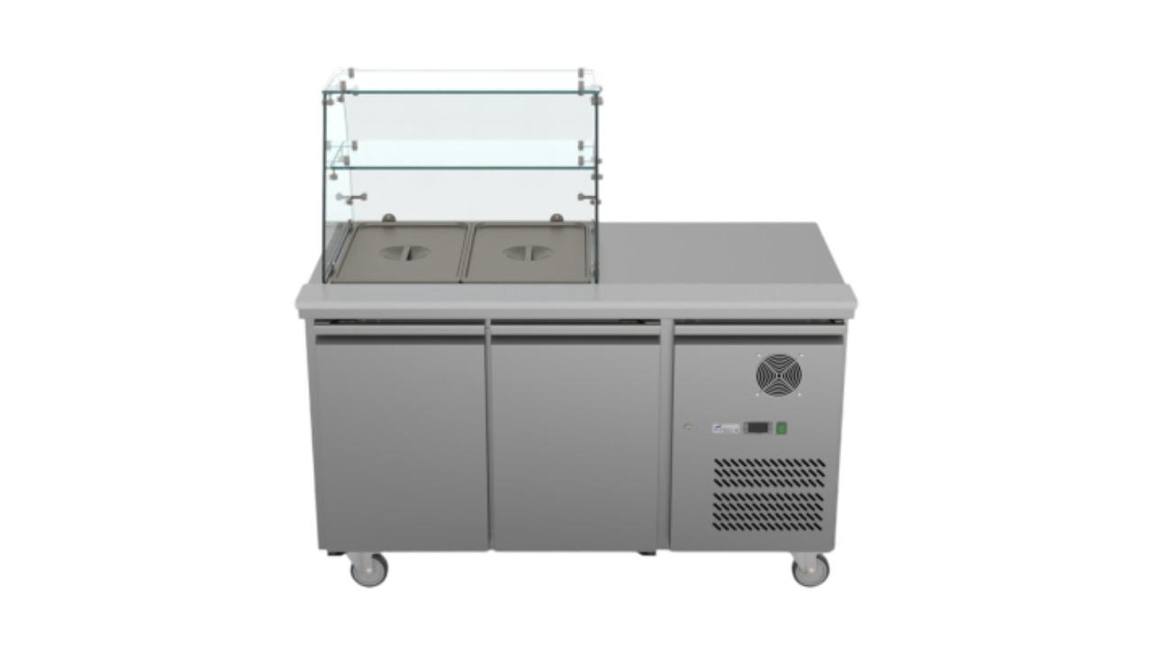 FED-X XTHP2100SALGC 2-Door Salad Prep Fridge with Curve Glass Top