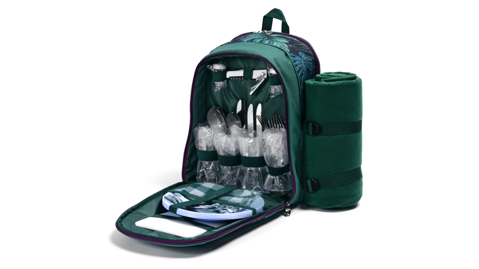 Trailmaster 4 Person Insulated Picnic Padded Backpack with Cutlery Glasses Blanket