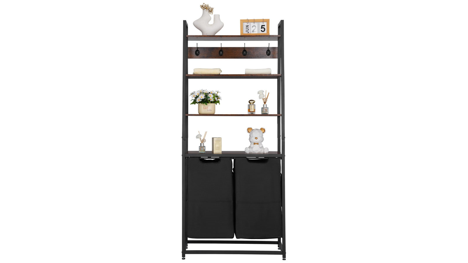Vevor 4 Tiers Laundry Sorter Tall Laundry Hamper with Shelves and Hooks 2 Section