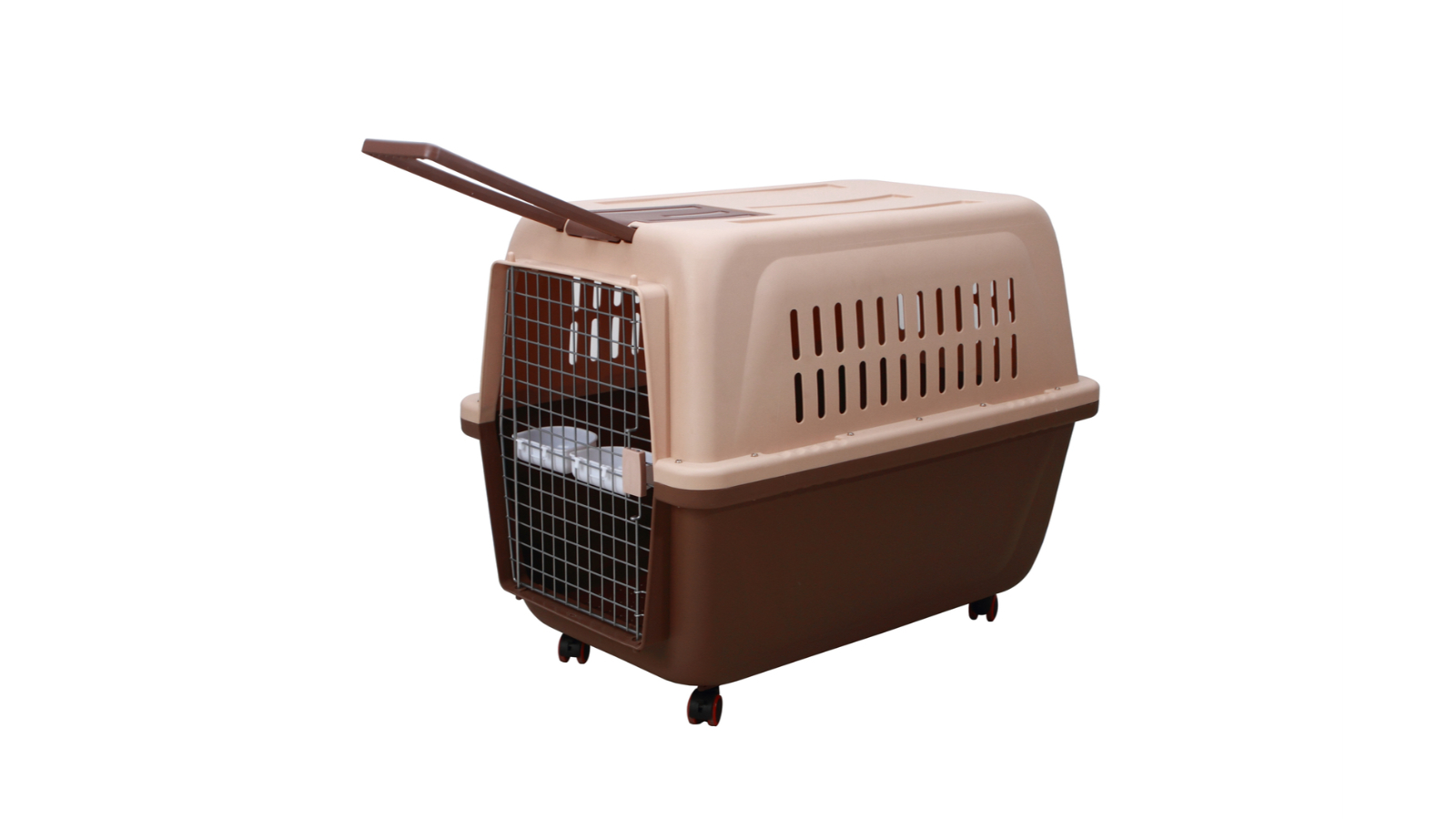 YES4PETS Large Plastic Kennels Pet Crate with Handle and Wheel - Brown