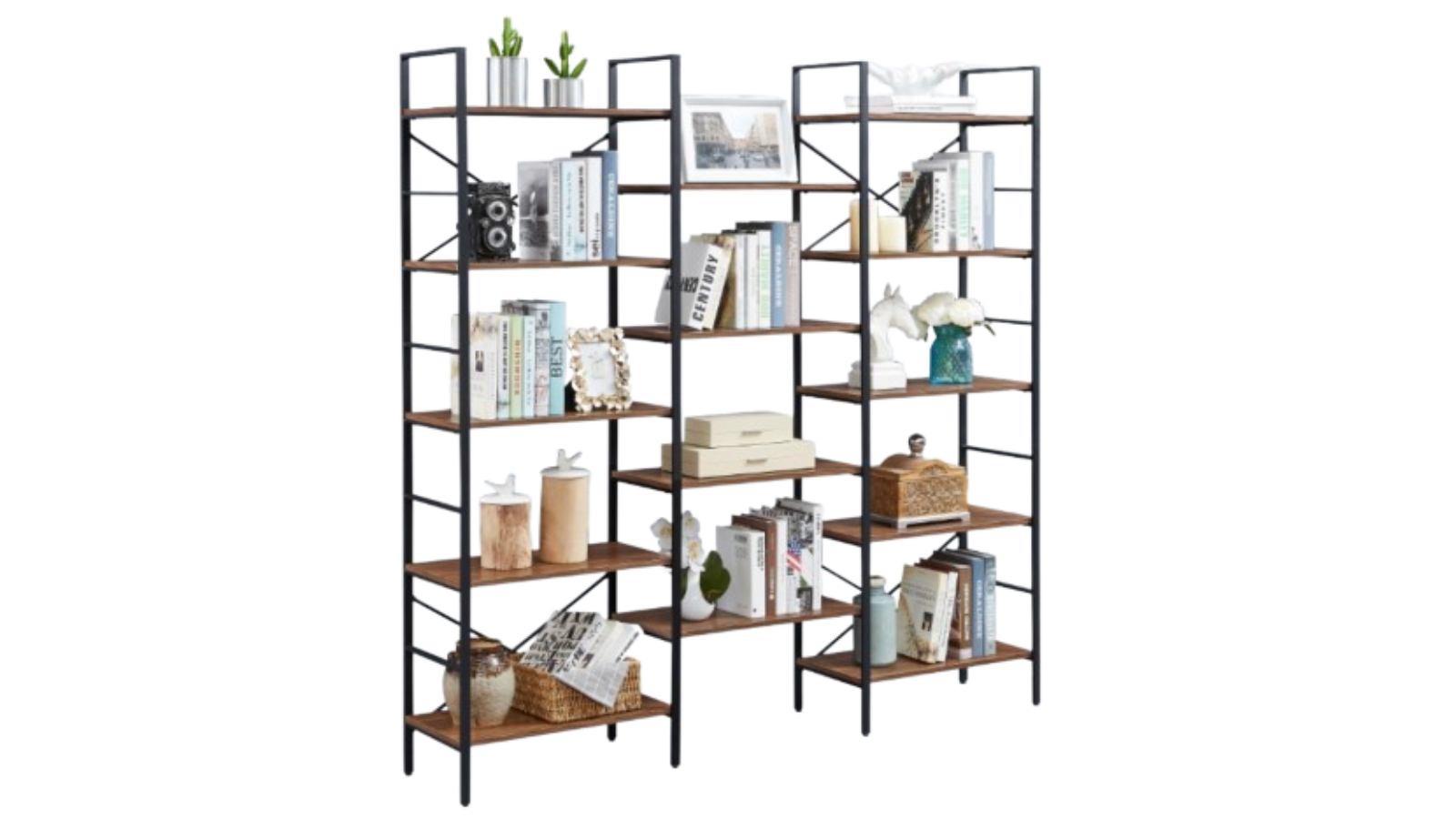 YES4HOMES Wood and Metal Industrial Vintage Bookshelf