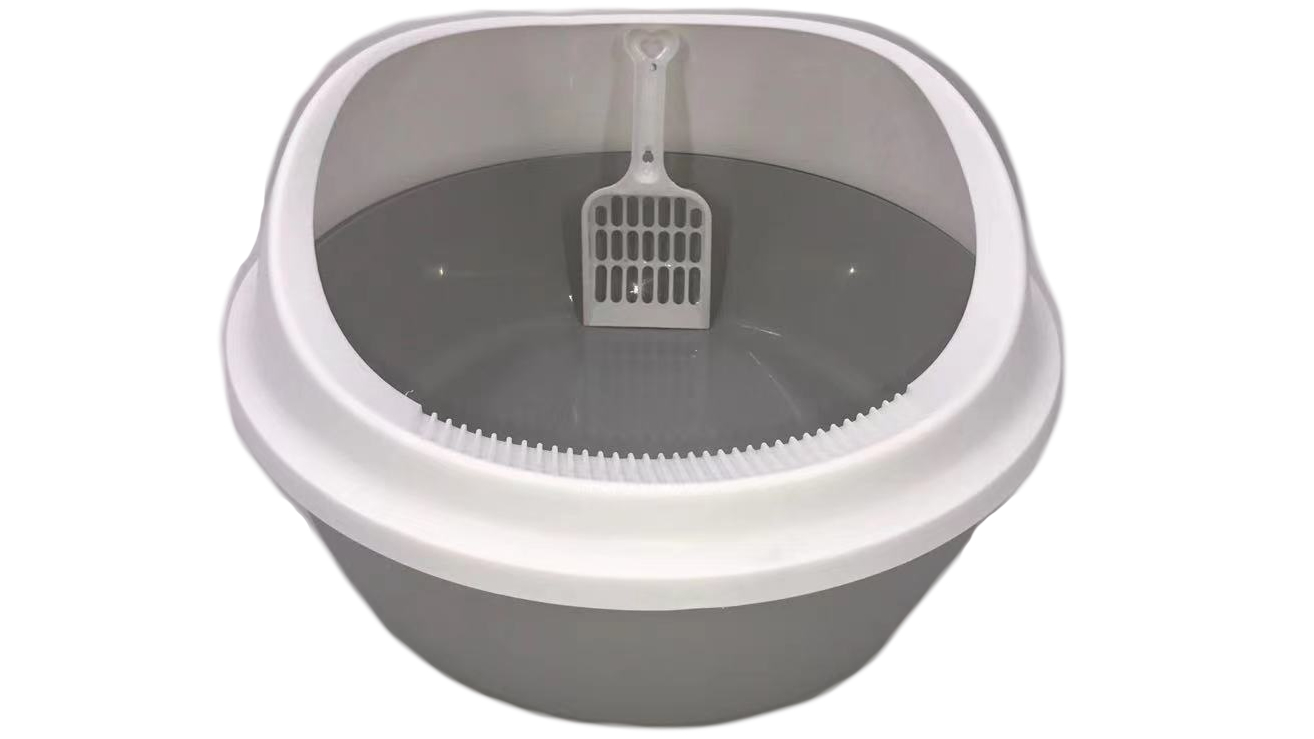 YES4PETS 2x Round Portable Cat Toilet Litter Box Tray with Scoop - Grey