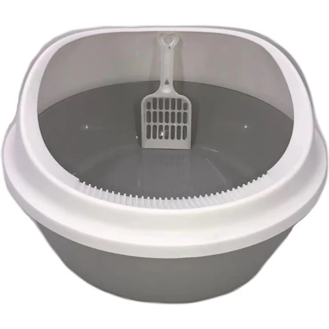 YES4PETS 2x Round Portable Cat Toilet Litter Box Tray with Scoop - Grey