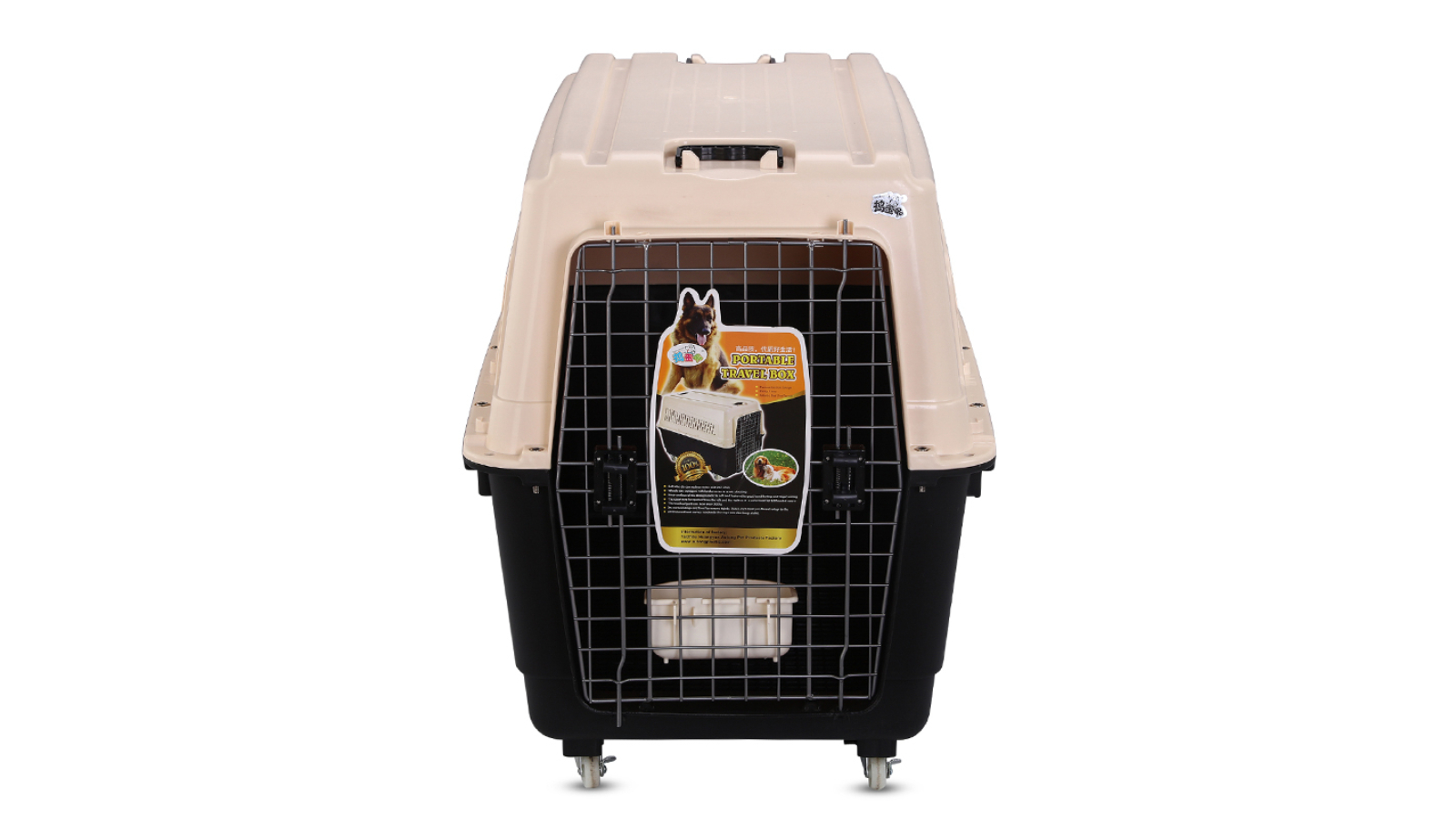 YES4PETS XX-Large Plastic Transport Pet Cage Carrier with Wheel Tray and Bowl