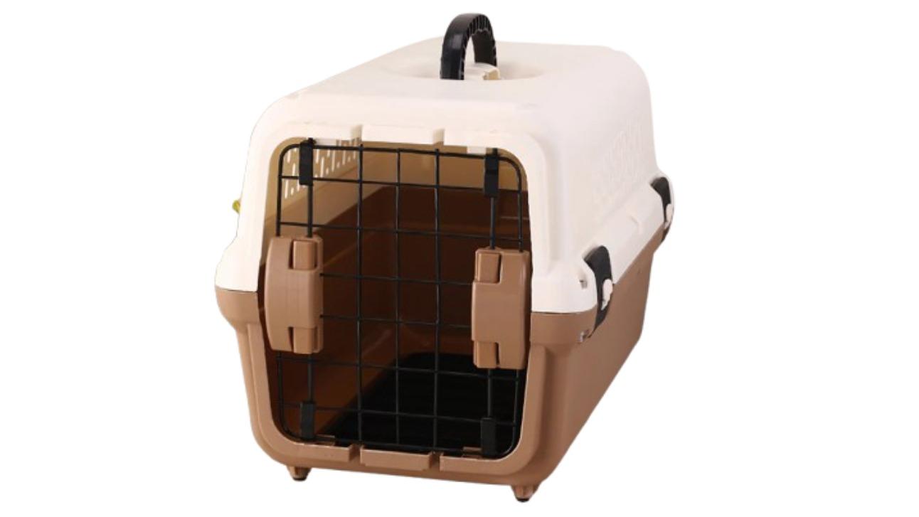 YES4PETS Small Portable Plastic Dog Cat Travel Cage with Tray - Brown