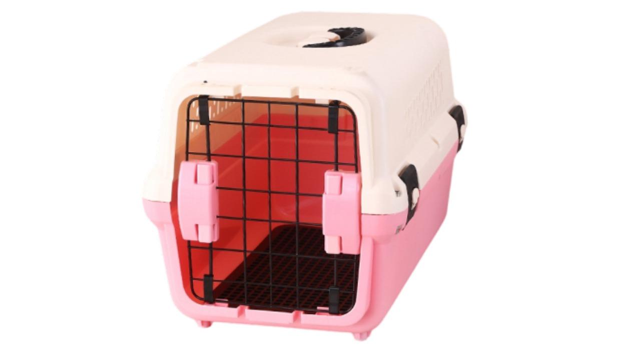 YES4PETS Small Portable Plastic Dog Cat Travel Cage with Tray - Pink