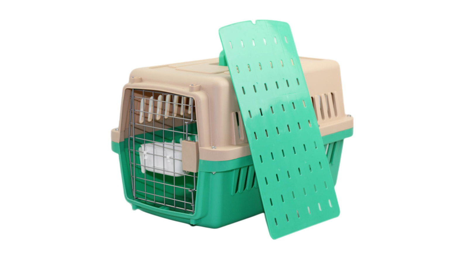 YES4PETS Medium Pet Airline Cage with Bowl and Tray - Green