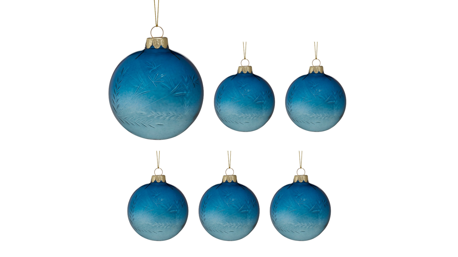 Christabelle 6 Piece Etched Leaf Glass Baubles Christmas Ornament - Blue