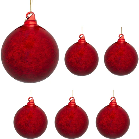 Christabelle 6 Piece Faint Crackle Glass Baubles Christmas Ornament - Red