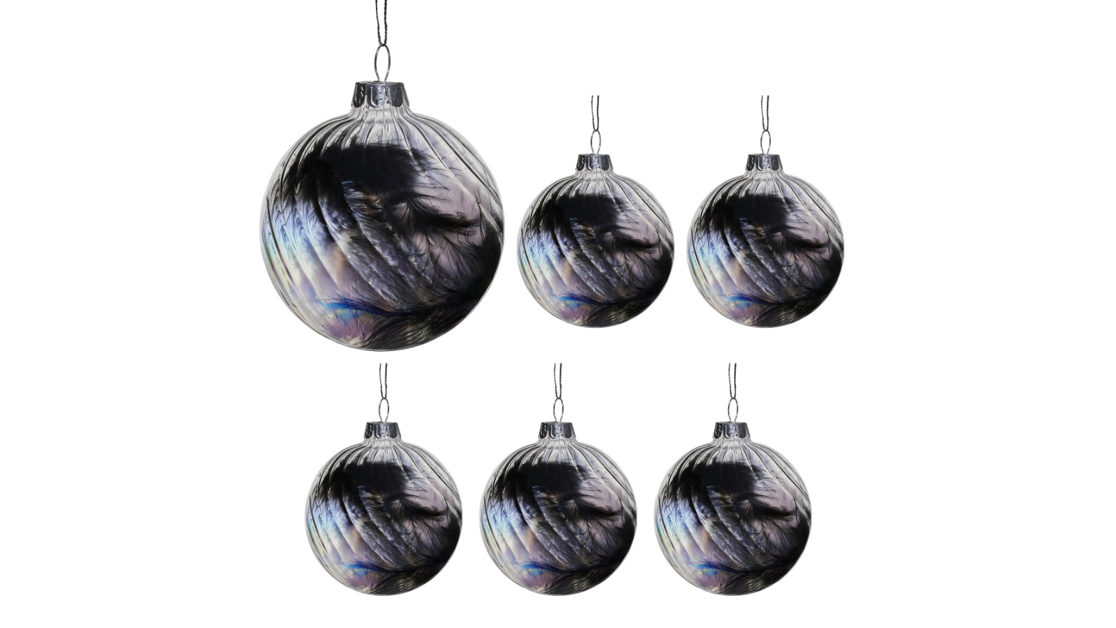 Christabelle 6 Piece Stripe Feather-Filled Glass Baubles Christmas Ornament - Clear