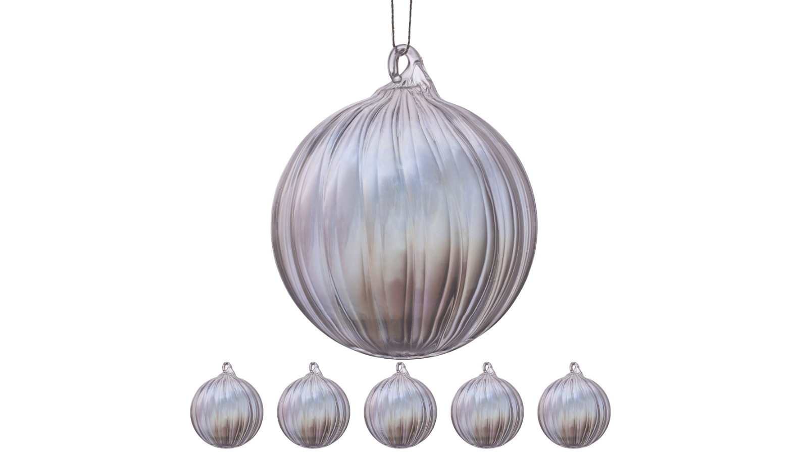 Christabelle 6 Piece Clear Glass Baubles with Stripe Pattern