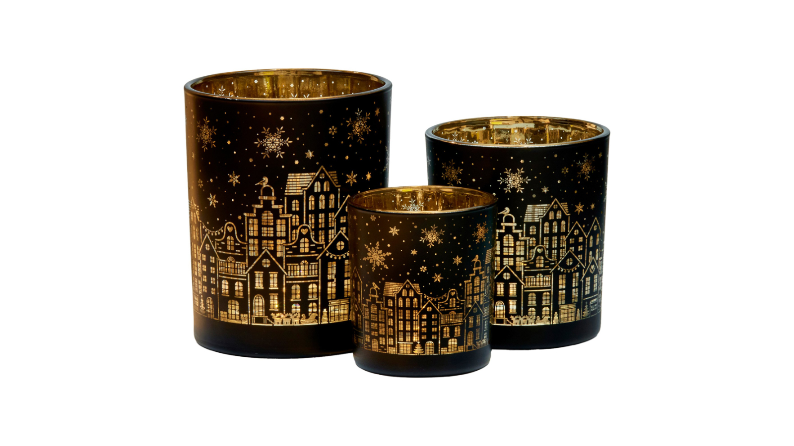 Christabelle Set of 3 Christmas Candle Jar Holiday Candle Holder - Red/Gold