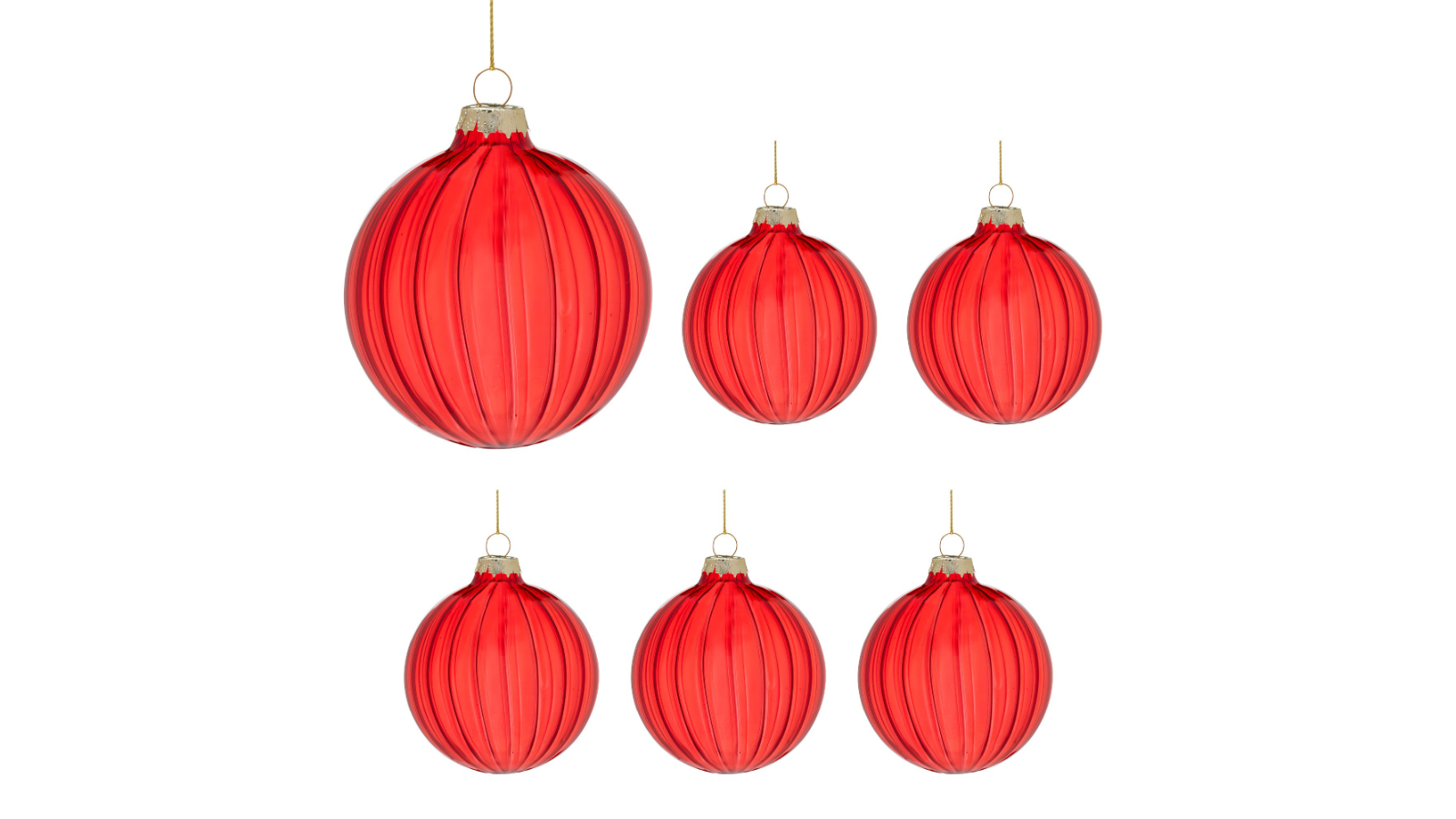 Christabelle 6 Piece Textured Stripe Glass Baubles Christmas Ornament - Glossy Red