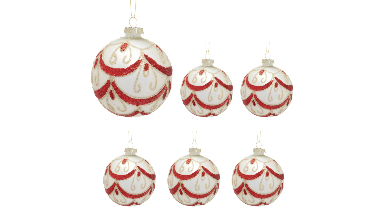 Christabelle 6 Piece Red/Champagne Swirl Glass Baubles Christmas Ornament - White