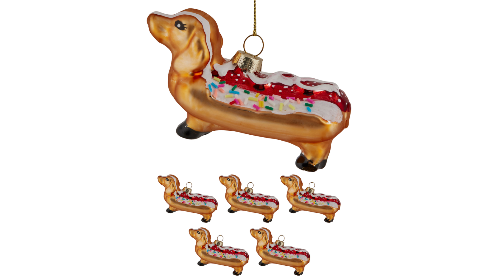 Christabelle 6 Piece Glass Sausage Dog Dachshund Hotdog Bauble