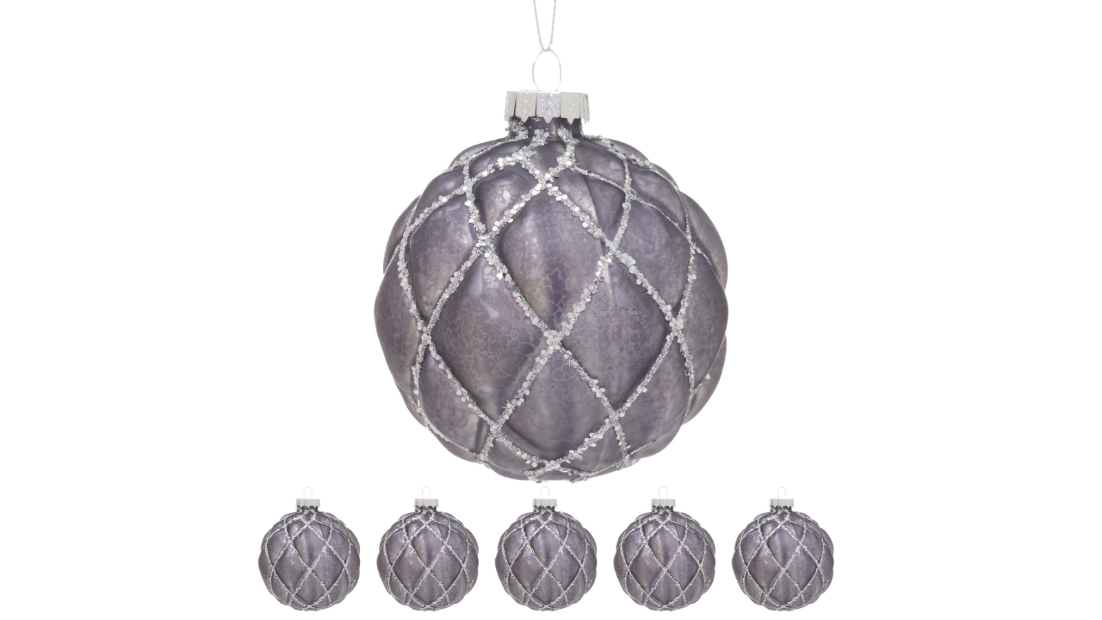 Christabelle 6 Piece Glitter Lattice Glass Baubles Christmas Ornament - Platinum