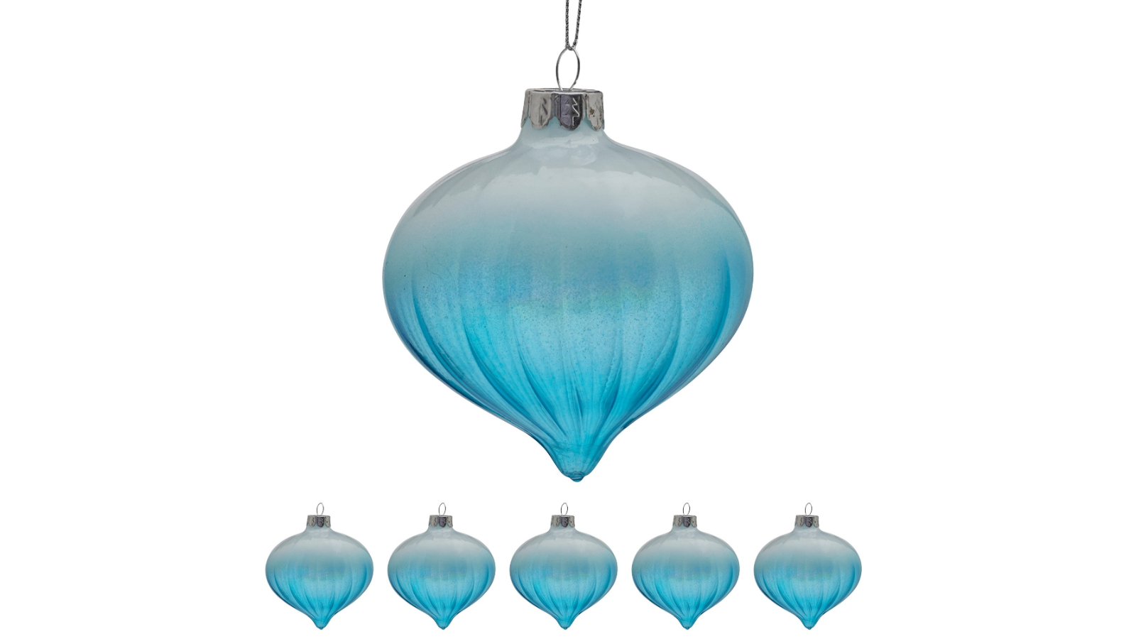 Christabelle 6 Piece Teal Ombre Glass Onion Baubles with Spiral Stripe