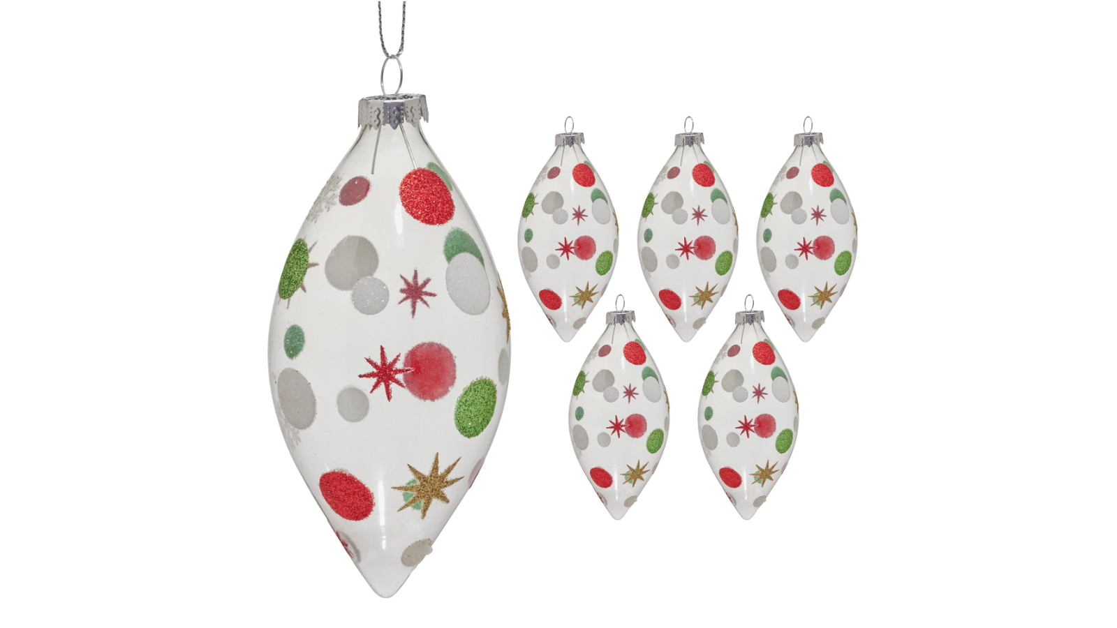 Christabelle 6 Piece Assorted Teardrop Glass Baubles Christmas Ornament - Clear