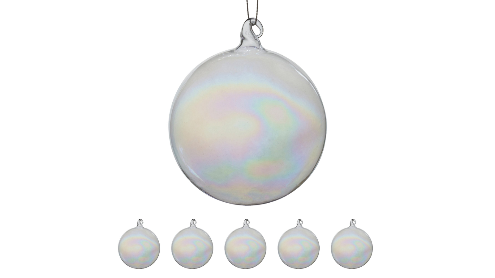 Christabelle 6 Piece Pure Clear Glass Baubles with Iridescent Shine