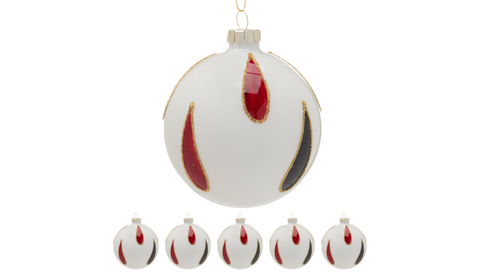 Christabelle 6 Piece Red/Black Teardrop Glass Baubles Christmas Ornament - Clear