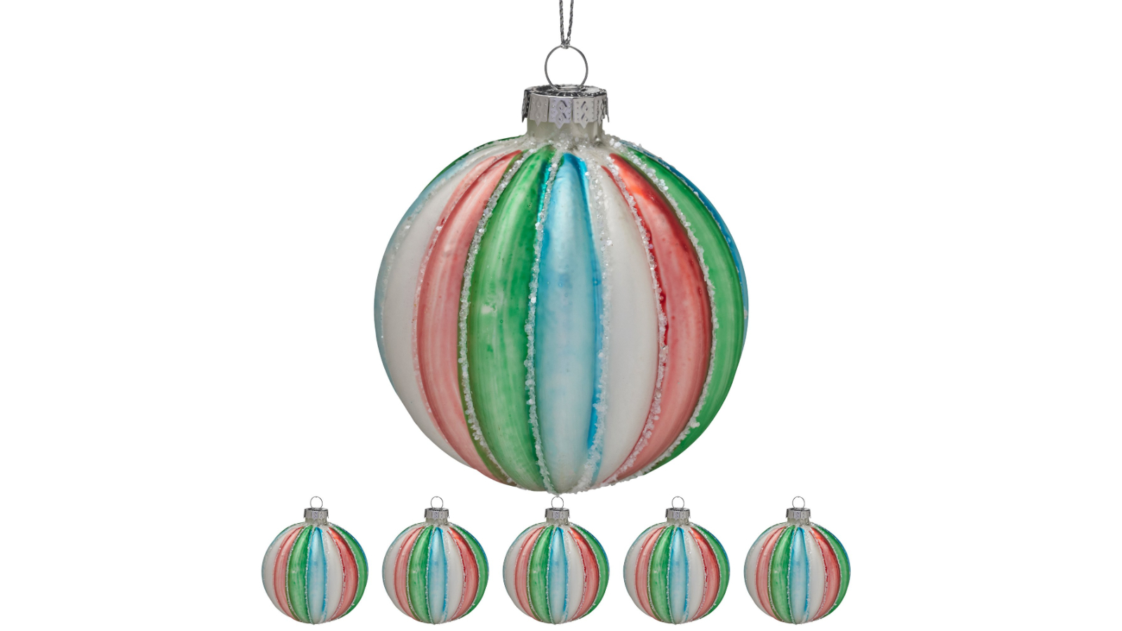 Christabelle 6 Piece Indent Stripe Glass Baubles Christmas Ornament - Multi-Coloured