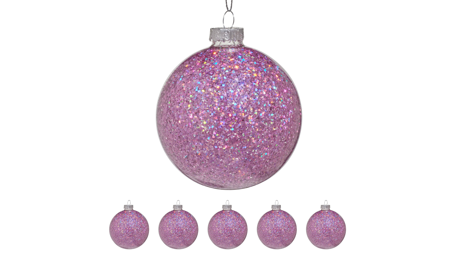 Christabelle 6 Piece Purple Glass Baubles with Glittered Surface
