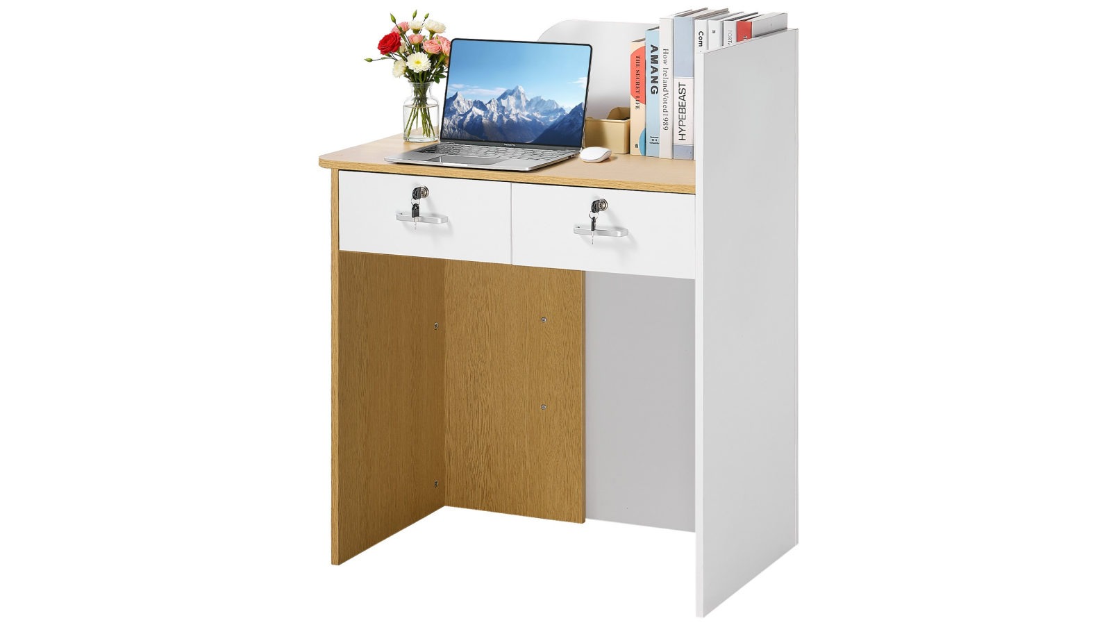 Vevor 80cm Rectangular Front Counter Table with LED and 2 Drawers Reception Desk