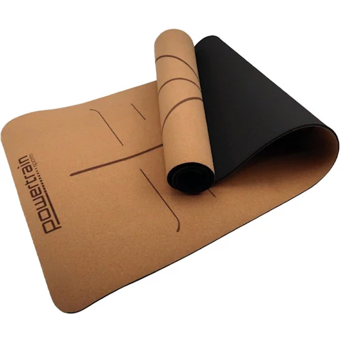 PowerTrain Cork Yoga Mat with Carry Straps Body Line