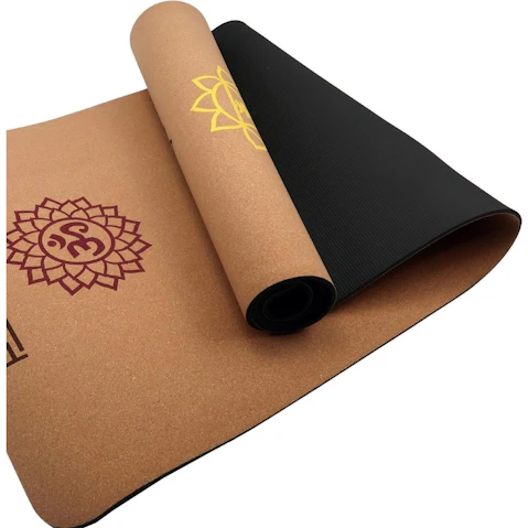 PowerTrain Cork Yoga Mat with Carry Straps Chakras