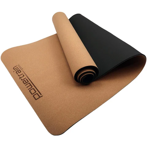 PowerTrain Cork Yoga Mat with Carry Straps Plain