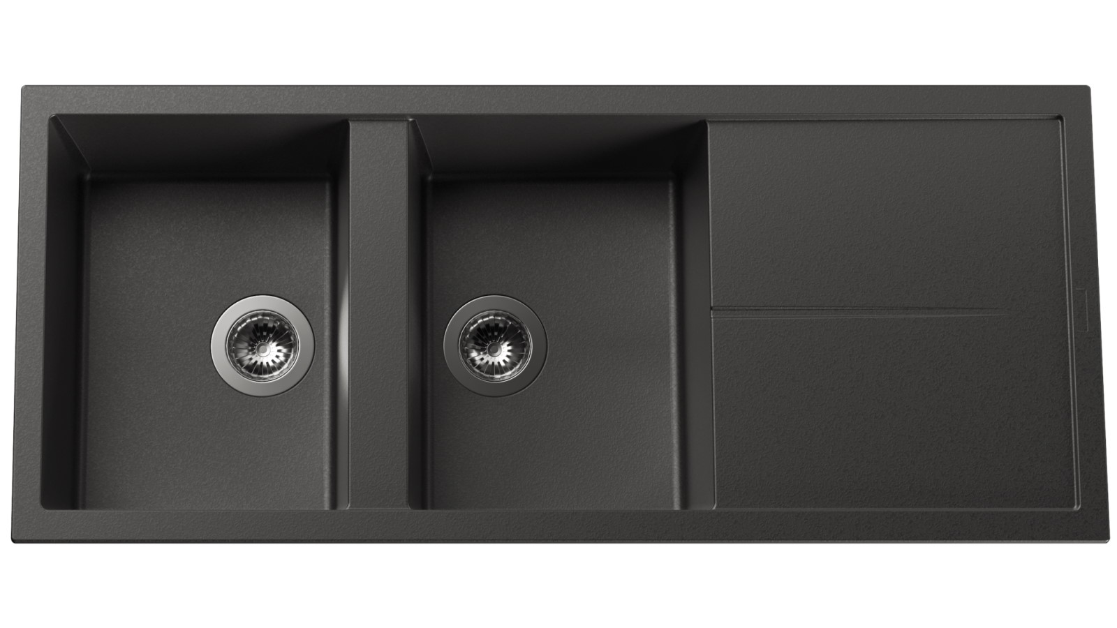 Linsol Zenica 1160mm Double Bowl Top Mount Kitchen Sink with Tray - Matte Black