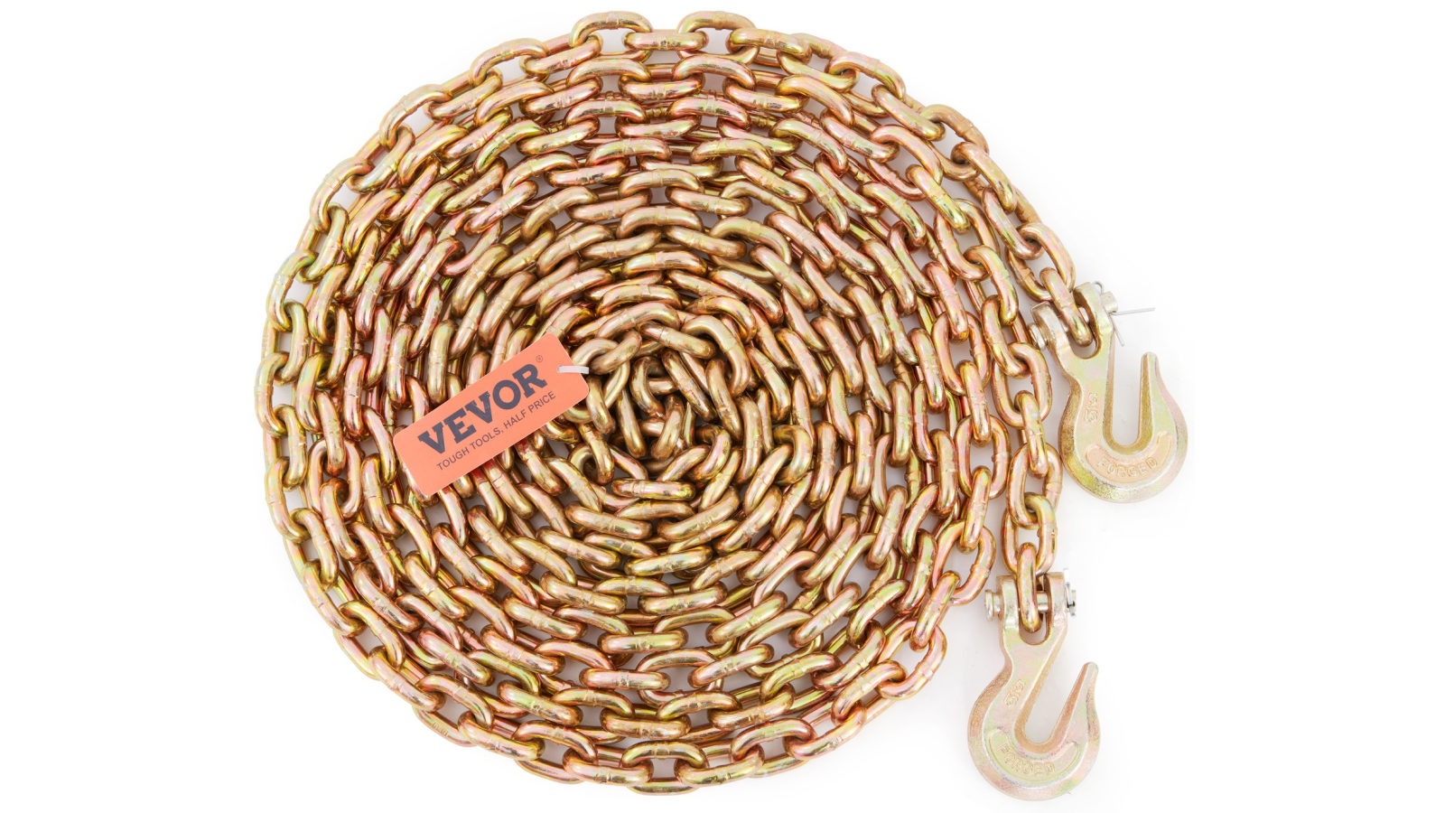 Vevor Transport Binder Chain G80 Tow Chain with Hooks for 4900lbs Load