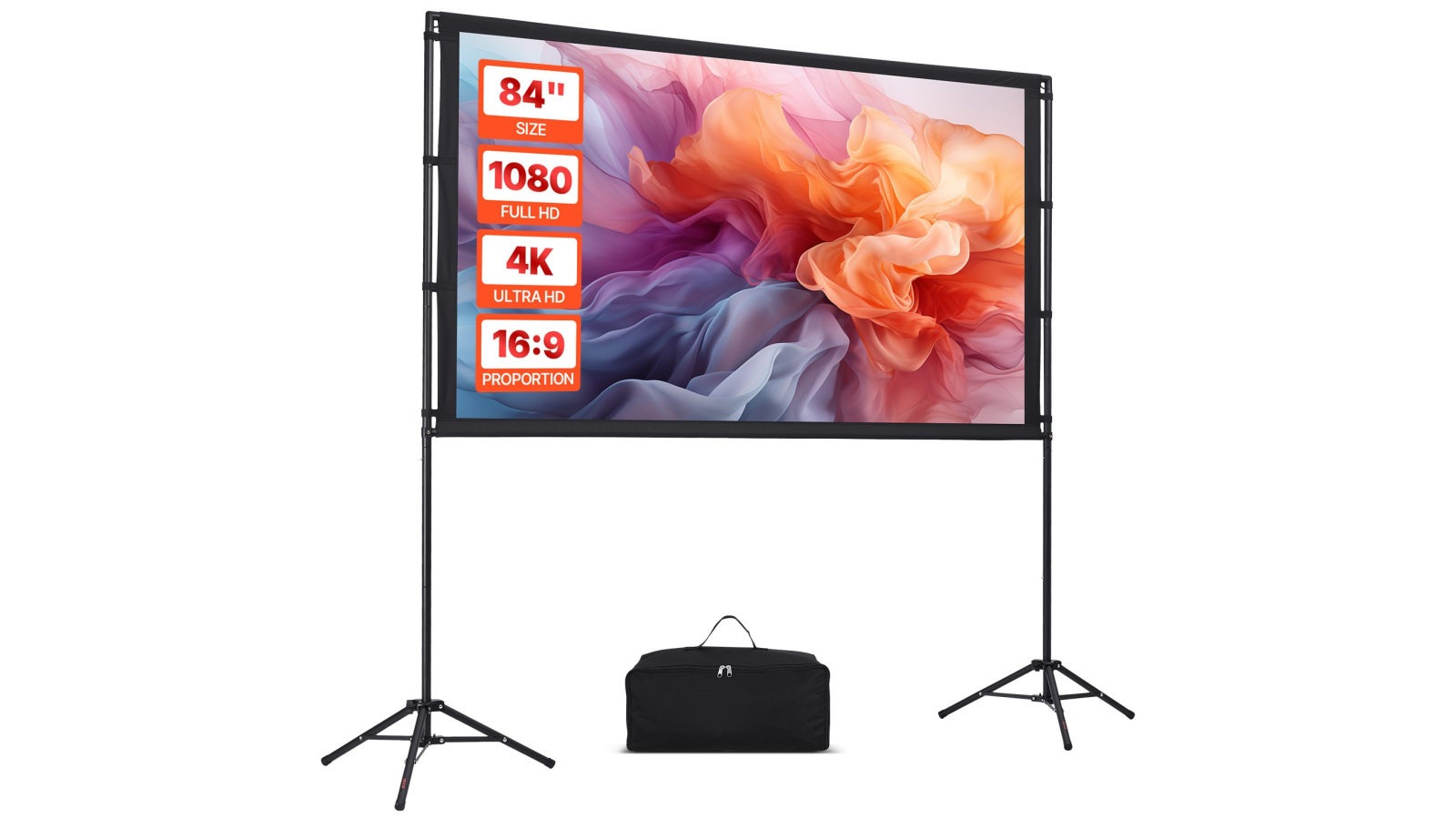 Vevor 84-inch 160 Wide Angle 4K HD 16:9 Tripod Projector Screen with 2 Stands