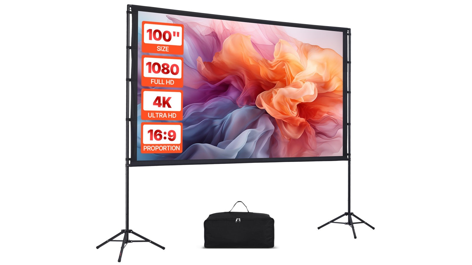 Vevor 100-inch 160 Wide Angle 4K HD 16:9 Tripod Projector Screen with 2 Stands 