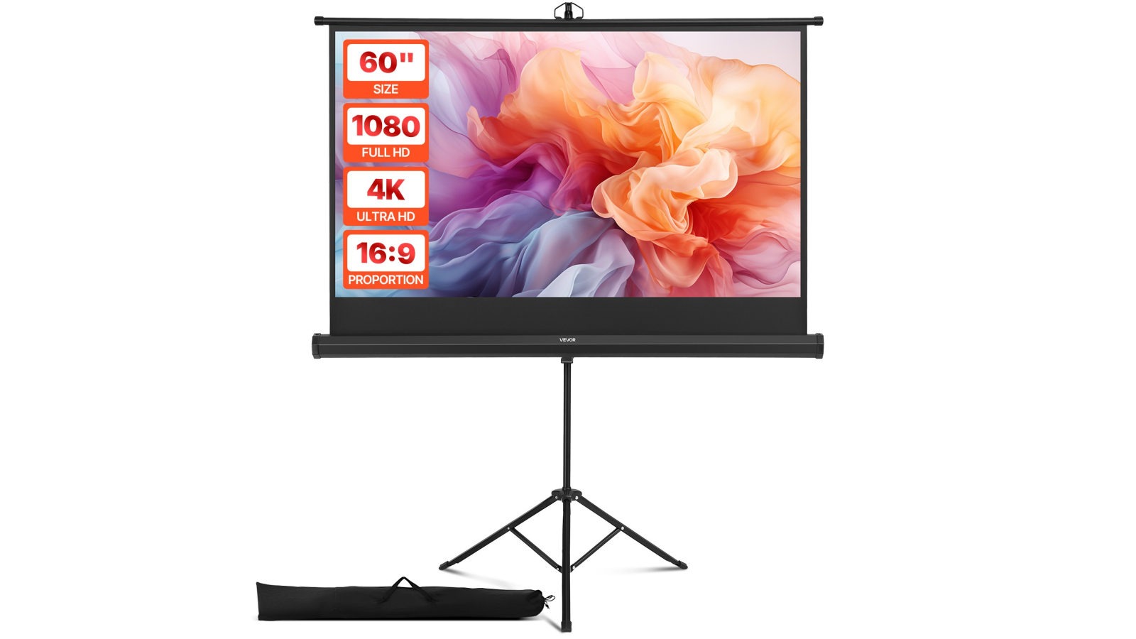 Vevor 60-inch 160 Wide Angle 4K HD 16:9 Tripod Projector Screen with Stand