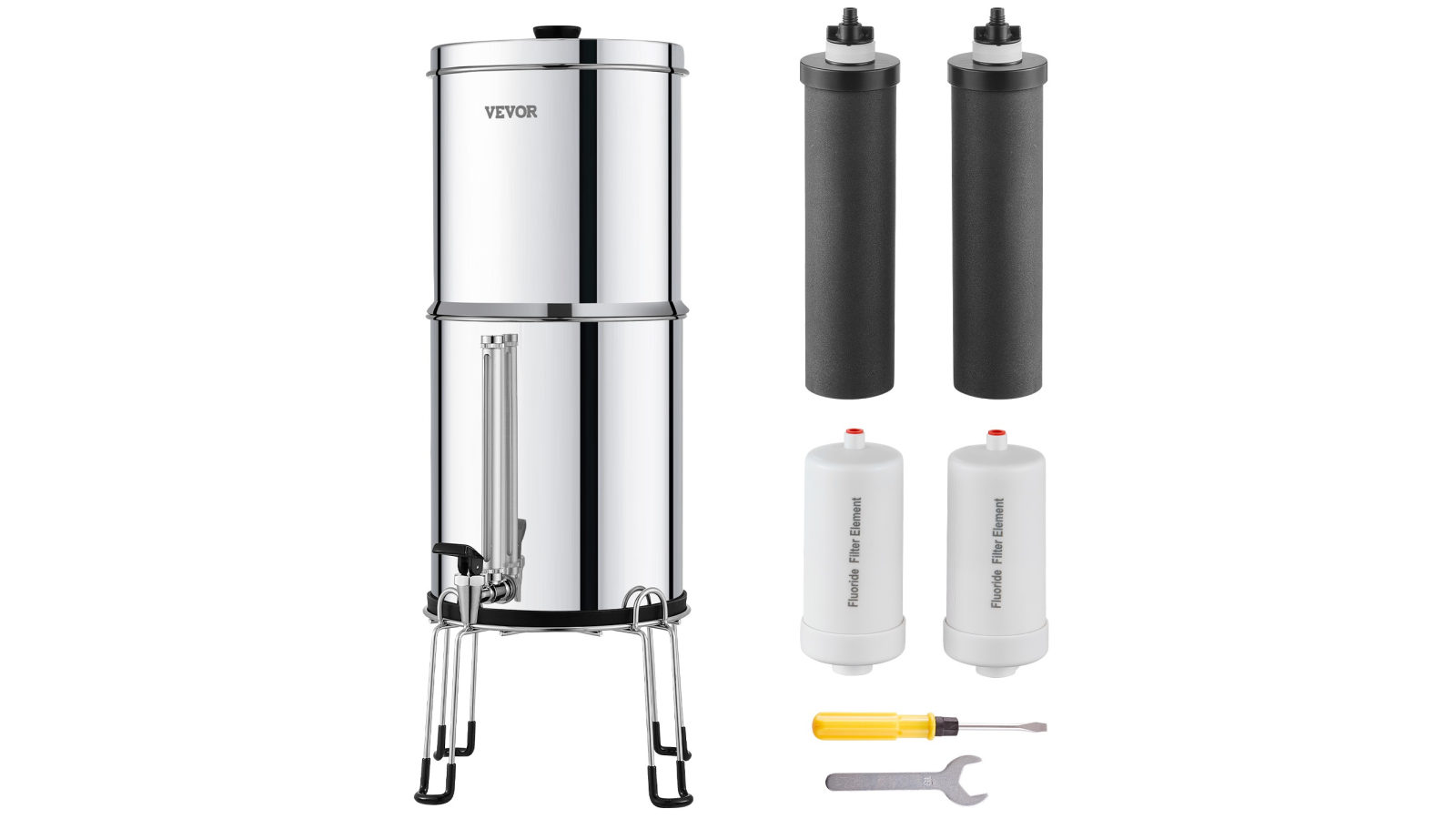 Vevor 2.25G Gravity-fed Water Filter Countertop System Stainless Steel with 4 Filters