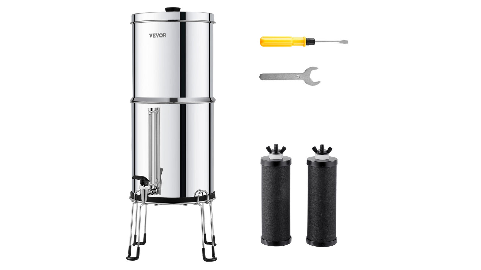 Vevor 2.25G Gravity-fed Countertop System Stainless Steel Water Filter with 2 Filters