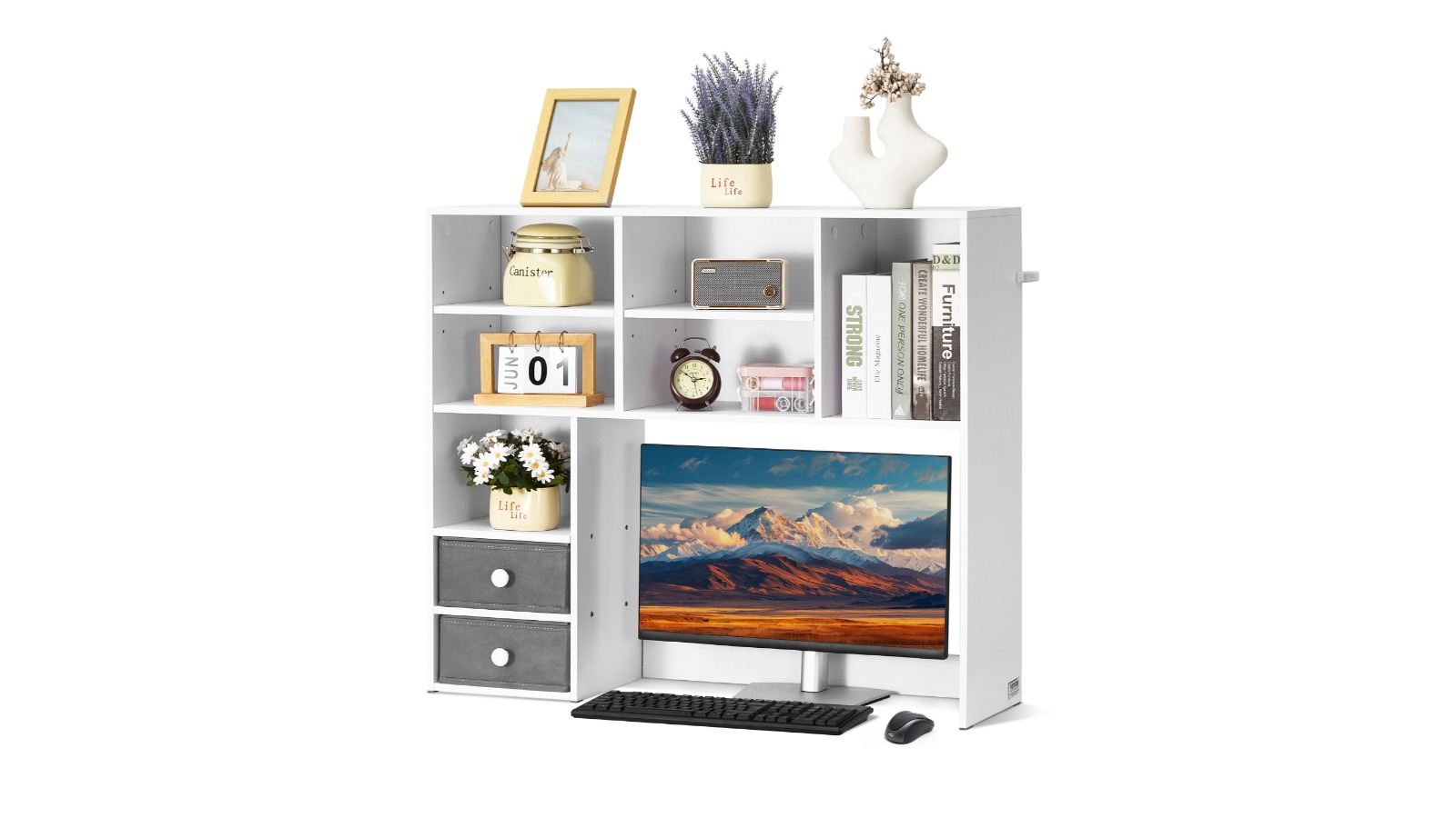 Vevor 3-Tier Desktop Bookshelf Organizer - White