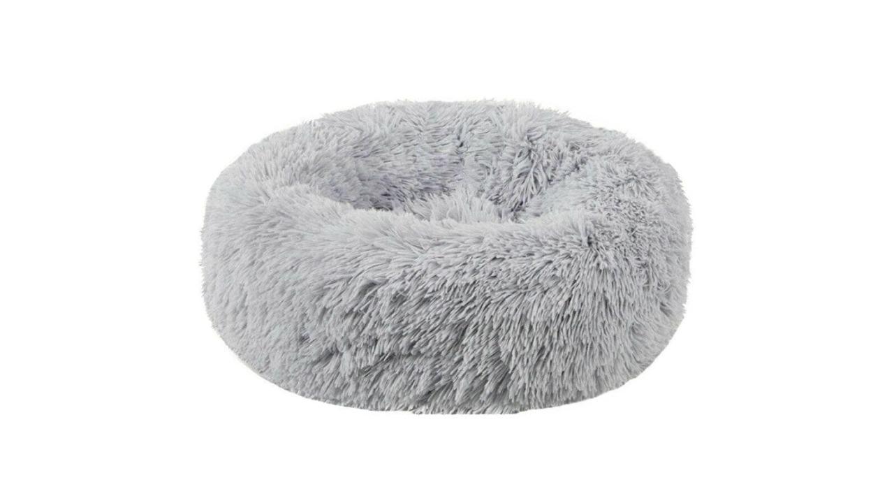 Living Today Grey Plush Donut Faux Fur Calming Pet Nest