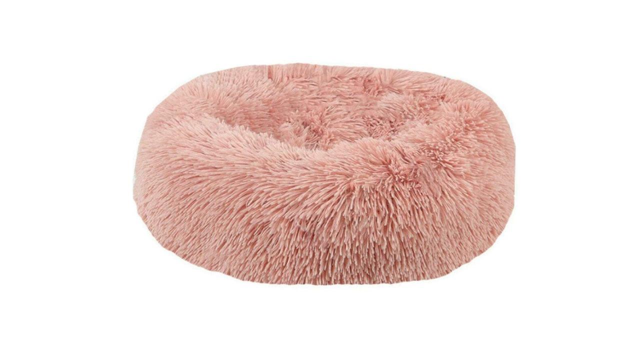 Living Today Salmon Pink Plush Donut Faux Fur Calming Pet Nest - Medium