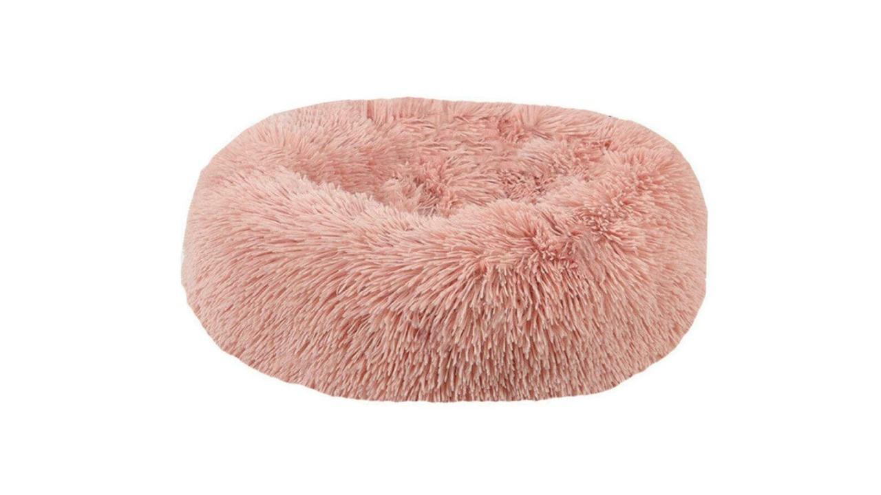 Living Today Salmon Pink Plush Donut Faux Fur Calming Pet Nest