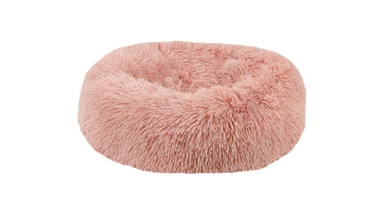 Living Today Salmon Pink Plush Donut Faux Fur Calming Pet Nest - Large
