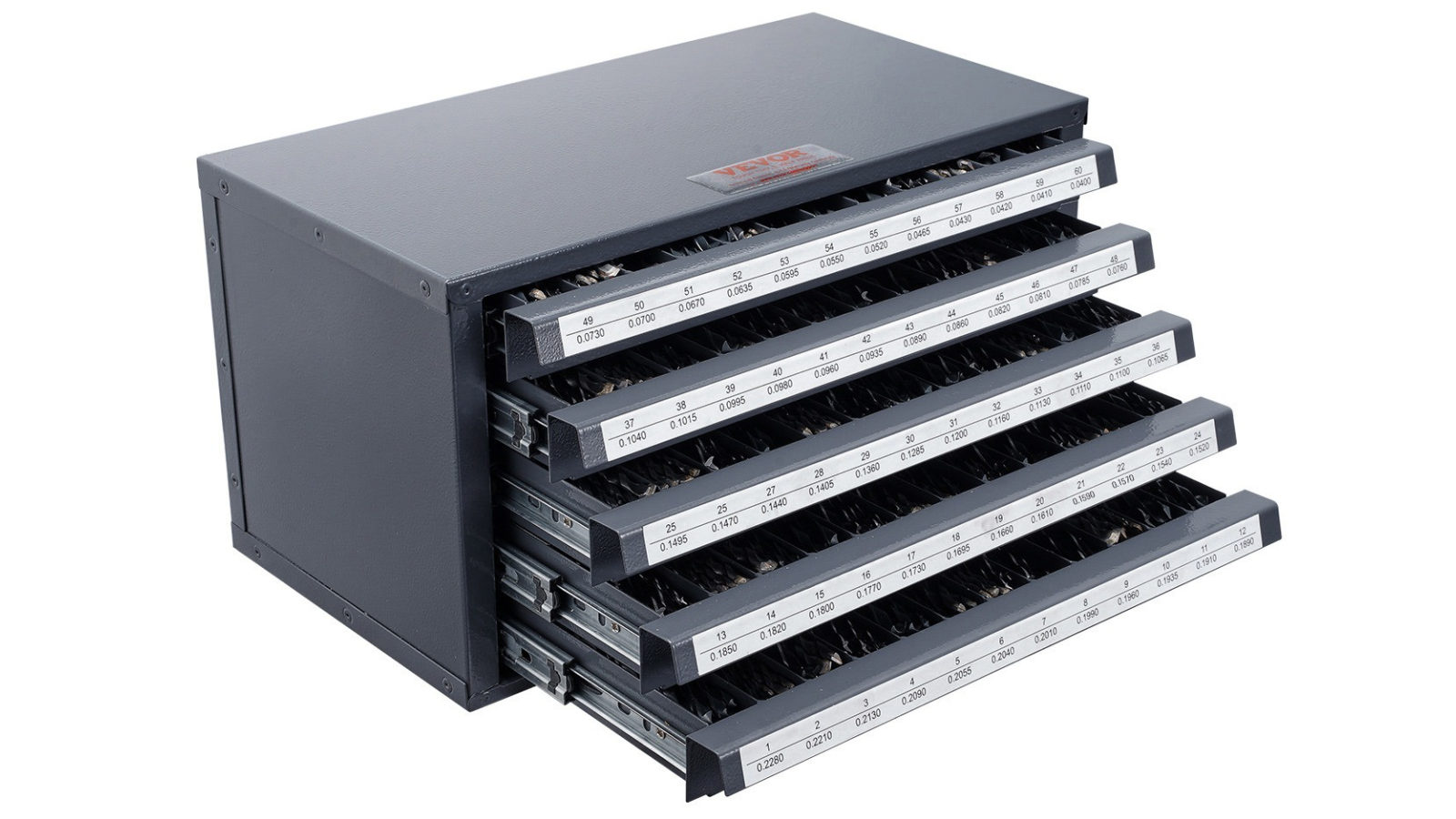 Vevor Drill Bit Dispenser Organizer Cabinet Five-Drawer for No1 to No60 Stackable